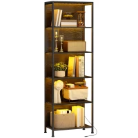 HOMCOM Bücherregal mit 5 Ebenen Standregal mit LED-Beleuchtung, 7 Lichtfarben, für Wohnzimmer, 60 x 30 x 179 cm Schwarz(m-12)