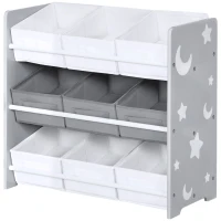 ZONEKIZ Organizador de Juguetes con 9 Cajas de Tela no Tejida Extraíbles para Dormitorio Guardería 63x30x60 cm Gris(m-11)