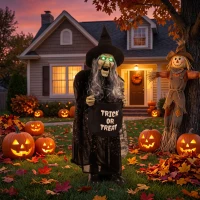 HOMCOM 94cm Animated Witch Halloween Decoration, Scary Halloween Animatronics Decor with Sound Touch Activated & Light Up Eyes(m-9)