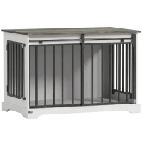 PawHut 100 cm Large Dog Crate Furniture with Sliding Barn Door for Large Dogs, White(m-1)