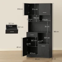 HOMCOM Küchenschrank, Buffet mit Schublade, Soft-Close Türen, 80 x 35 x 180 cm, Schwarz(m-3)
