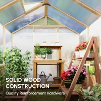 Outsunny 6.6 x 6ft Polycarbonate Greenhouse, Walk-in Wooden Greenhouse with Lockable Door and Window, Garden Plants Grow House, Brown(m-5)