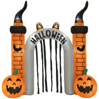 Outsunny Aufblasbarer Halloween-Torbogen, Kürbis-Design, LEDs, Heringe, Polyester(m-1)