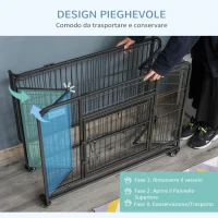 PawHut Kennel per Cani Pieghevole a Doppia Porta con Blocco, 4 Ruote con Freno e Fondo Rimovibile, 94x58x69.5 cm, Grigio(m-6)