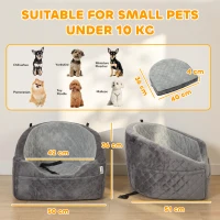 PawHut Dog Car Seat, Detachable Washable Dog Booster Seat with Thick Cushion, Seat Belt, Pockets for Small Under 10kg, Grey(m-3)