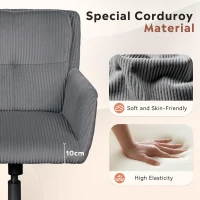 DEVAISE Vanity Chair with Silent Wheels, Height Adjustable Swivel Corduroy Chair for Dressing Table, Easy Assembly Ideal for Home Bedroom and Living Room, Charcoal Grey(m-6)