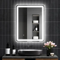 HOMCOM Badezimmerspiegel, beleuchtet, Touch-Steuerung, beschlagfrei, dimmbar, 3 Lichtfarben, 70x90, Silber(m-10)