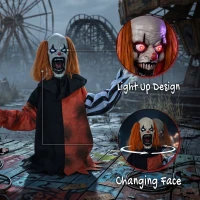 HOMCOM Animated Halloween Face Changing Clown, Animatronic Joker with Cackling Sound, Glowing Eyes, Sound/Touch Activated(m-6)
