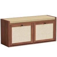 HOMCOM Rattan Shoe Bench with Padded Cushion and 2 Cabinets for Hidden Storage, Brown(m-1)