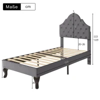 Cama tapizada con cabecero ajustable en altura y somier, sin colchón, 90×200 cm, Gris(m-3)