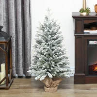 HOMCOM Mini Künstlicher Weihnachtsbaum 90 cm künstlich Tannenbaum mit Schnee, 486 Spitzen Zementbasis Leinenbezug(m-10)