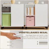 HOMCOM Druckerständer Druckertisch mit Verstellbar Ablage, Rollen für Fax Scanner 60 x 30 x 65 cm Weiß(m-5)
