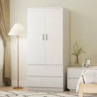 HOMCOM Schlafzimmer-Garderobe mit 2 Türen, 2 Schubladen, 3 Fächer, Holz, Weiß(m-10)