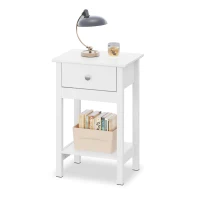 WLIVE Wooden Bedside Table, Nightstand with Shelf Drawer, Wooden Side Sofa Tables, for Small Spaces, End Tables for Living Room, Bedroom (1, White)(m-2)
