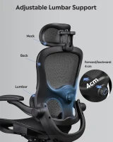 DEVAISE Ergonomic High Back Chair, Breathable Mesh Office Chair Featuring Dynamic Lumbar Support, Adjustable Headrest, 3D Armrests and 360° Swivel Function for Home Office, Black(m-8)