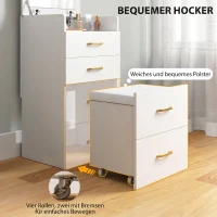 HOMCOM 3-in-1-Schminktisch mit Spiegel, Nachttisch, Rollhocker, Schubladen, Weiß(m-5)