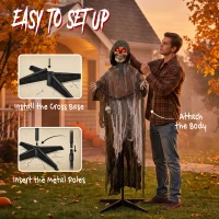 HOMCOM 170cm Animated Grim Reaper, Life-Size Halloween Animatronic with Moving Hands/Head, Glowing Eyes, Creepy Sound(m-7)