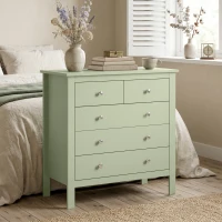 HOMCOM 5 Drawer Chest of Drawers, Modern Dresser for Bedroom, Bedside Storage Cabinet, Wide Storage Unit with Glide Runners for Living Room, Hallway, Closet, 79 x 39.5 x 80.5 cm, Sage Green(m-13)