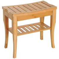 HOMCOM Duschhocker Badhocker mit Ablage Duschsitz Duschstuhl Badstuhl Badregal Bambus 47,5 x 26 x 44,5 cm Natur(m-11)
