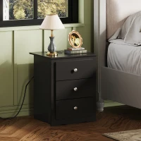 WLIVE 3-Drawer Wooden Bedside Table with Charging Station, USB Ports & Plug Sockets, Nightstand with Storage for Bedroom, Living Room, Office (2, Black)(m-5)