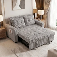 HOMCOM 2-Sitzer Sofabett, Cordbezug, zum Schlafsofa umwandelbar, 2 Kissen, Seitentaschen, 157 x 190 cm, Hellgrau(m-8)