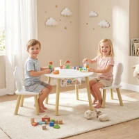 AIYAPLAY Kids Table and Chairs Set with Storage Bag Toddler Table and Chairs Set 3 Piece for Playroom White(m-14)