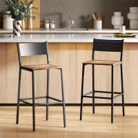 HOMCOM Set 2 Sgabelli da Bar con Schienale e Poggiapiedi Integrato in Stile Industriale, Marrone Rustico(m-8)