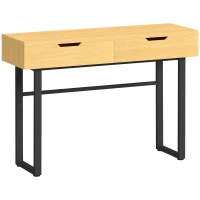 HOMCOM Konsolentisch Schmaler Flurtisch mit 2 Schubladen, Metallrahmen, für Flur 110 x 35 x 76,5 cm Natur(m-1)