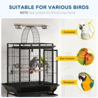 PawHut 156cm Bird Cage,Large Parrot Cage with Open Play Top, Perch, Seed Guard, Wheels, Storage Shelf, Dark Grey(m-9)