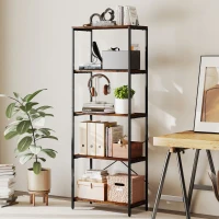HOMCOM Bücherregal, 5 Ebenen, Metall, Melaminoberfläche, Braun(m-2)