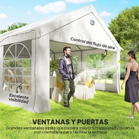 Outsunny Carpa para Fiestas 4x6 m Carpa de Jardín con Luces LED Paredes Extraíbles 2 Puertas y Ventanas UPF30+ para Boda Blanco(m-7)