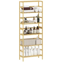 HOMCOM 6-Ebenen-Regal aus Bambusholz, verstellbare Regalböden, freistehendes Aufbewahrungsregal, Naturholz(m-12)