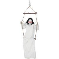HOMCOM 170cm Animated Hanging Swing Ghost Halloween Decoration, Sound Touch Activated Ghost Halloween Animatronic(m-1)