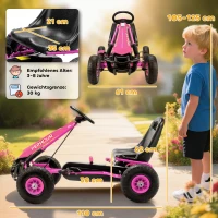 AIYAPLAY Pedal-Gokart für Kinder, höhenverstellbarer Sitz, EVA-Räder, Bremse, Kupplung, 3-8 Jahre, Rosa(m-3)