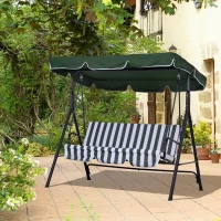 Outsunny Balancelle de jardin 3 places toit inclinaison réglable coussins assise et dossier acier noir polyester vert(m-10)