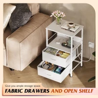 WLIVE LED Lit Bedside Cabinet, Comes with Drawers and Integrated Charging Station, Practical Side Table Ideal for Bedroom, Living Room and Small Spaces, White(m-6)
