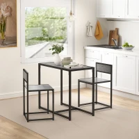 HOMCOM 3-teiliges Bartisch-Set Hochtisch-Set 3-teilig, 2 Stühle, 1 Tisch, 90 cm x 47 cm x 76  cm, Grau(m-10)