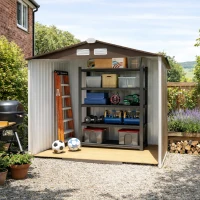 Outsunny 7 x 4ft Lockable Metal Garden Tool Storage Shed, Outdoor Storage Shed with Foundation and vents, Light Brown(m-12)