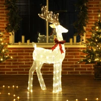 Outsunny Rentier mit roter Schleife, 137 LEDs, Weihnachtsbeleuchtung, wetterfest, 66 x 25 x 135 cm, Silber(m-10)
