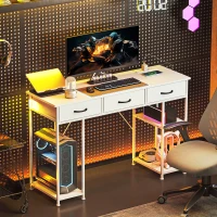 HOMCOM Schreibtisch Küchentisch mit 2 USB-Ladeanschlüssen 2 Steckdosen verstellbare Regale 3 Stoffschubladen 120x40x76 cm Weiß(m-9)