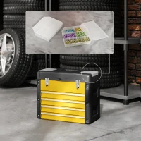 HOMCOM Werkzeugkiste leer, 49,7 x 25,3 x 40,7 cm Werkzeugkasten mit 4 Schubladen, Mini-Box Stahl Gelb(m-8)