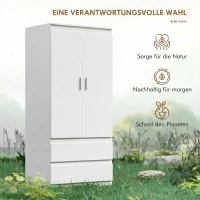 HOMCOM Schlafzimmer-Garderobe mit 2 Türen, 2 Schubladen, 3 Fächer, Holz, Weiß(m-7)