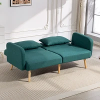 HOMCOM Schlafsofa, 3-Sitzer-Sofa mit Bettfunktion, 2 Kissen, Polstersofa mit verstellbarer Rückenlehne, Leinenoptik, Grün(m-10)