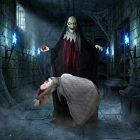 HOMCOM Halloween Animated Standing Witch with Floating Ghost Decoration with Rising and Falling Motion(m-9)