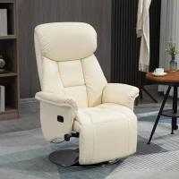 HOMCOM Relaxsessel, Liegefunktion, Lederoptik, Fußstütze, bis 150 kg, 78 x 80 x 109 cm, Creme(m-2)