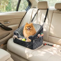 PawHut Dog Car Seat, Detachable Washable Dog Booster Seat with Thick Cushion, Seat Belt, Pockets for Small Under 10kg, Grey(m-2)