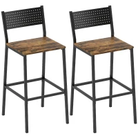 HOMCOM Set 2 Sgabelli da Bar con Schienale e Poggiapiedi Integrato in Stile Industriale, Marrone Rustico(m-1)