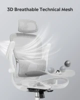 DEVAISE Ergonomic High Back Chair, Breathable Mesh Office Chair Featuring Dynamic Lumbar Support, Adjustable Headrest, 3D Armrests and 360° Swivel Function for Home Office, Grey(m-3)
