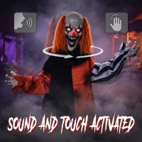 HOMCOM Animated Halloween Face Changing Clown, Animatronic Joker with Cackling Sound, Glowing Eyes, Sound/Touch Activated(m-5)