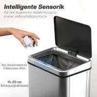HOMCOM Sensor Mülleimer 40L Edelstahl Automatischer Mülleimer mit Soft-Close-Deckel Bewegungssensor 35,5 x 26 x 55 cm Silber(m-4)